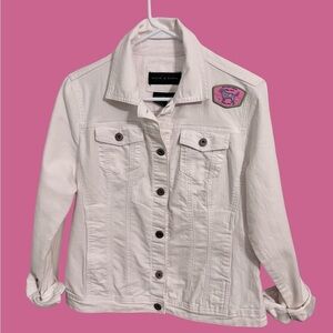 Live a Little Cream Jean Jacket with dog lover patch.